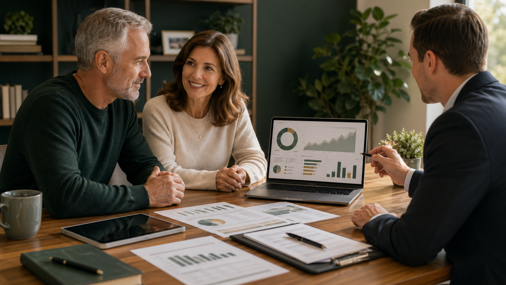 Couple discussing retirement strategy and long-term planning with an advisor